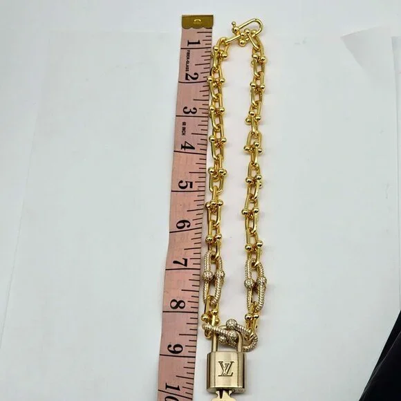 Auth Louis Vuitton Lock & Key w/Unbranded 925 Pure Silver Gold Plated Necklace
